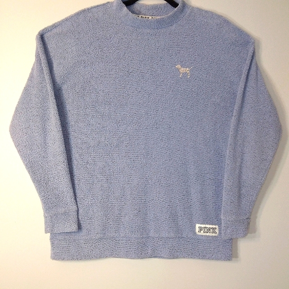 [SOLD] PINK Victoria's Secret Mock Neck Stadium Sweater in Blue - Picture 2 of 10